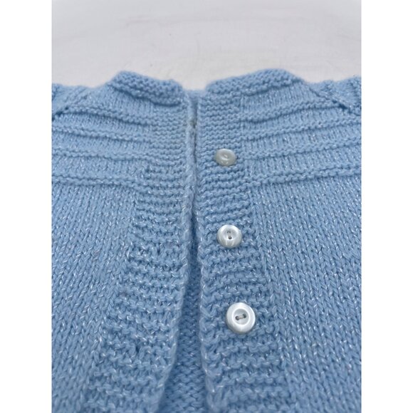 Handmade Baby Blue Knit Cardigan With Button Front Closure For Infants - Picture 3 of 5